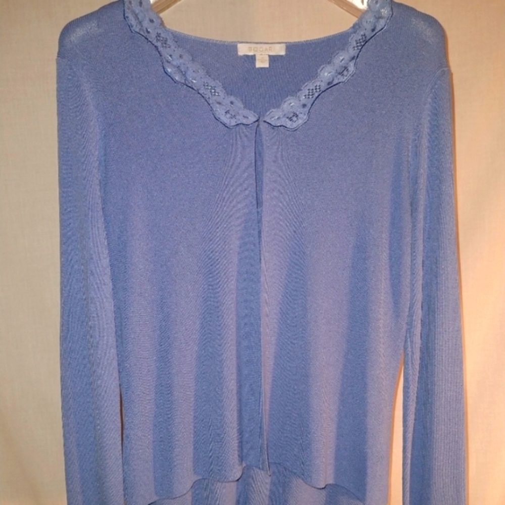 BOGARI LACE TRIMMED PERIWINKLE SILK BLEND SWEATER TWIN SET